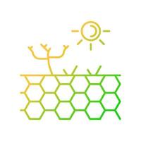 icône de vecteur linéaire de gradient de terre stérile. sol infertile. zone de sécheresse et de climat chaud. sol sec et nu. plante morte. symbole de couleur de ligne mince. pictogramme de style moderne. dessin de contour isolé de vecteur