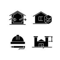 normes pour les icônes de glyphe noir de construction résidentielle définies sur l'espace blanc. ventilation naturelle. résistance aux intempéries. inspection. extensions de toit. symboles de silhouettes. illustration vectorielle isolée vecteur