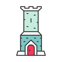 icône de couleur de la tour du château. porterie médiévale. ancien édifice fortifié. fort, citadelle, forteresse. illustration vectorielle isolée vecteur