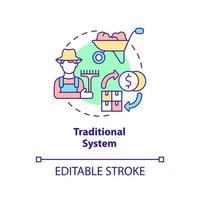 icône de concept de système traditionnel. troc de biens et de services. types de systèmes économiques idée abstraite illustration en ligne mince. dessin de contour isolé. trait modifiable. arial, myriade de polices pro-gras utilisées vecteur