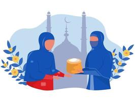 zakat ramadan, zakat sadaqah concept de don dans l'islam, peuple musulman donnant au pauvre illustrateur de vecteur plat