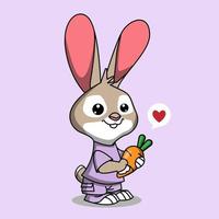 illustration d'un lapin mignon portant une carotte avec amour. vecteur