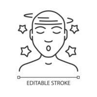 icône linéaire de vertiges. fatigue, illustration de la ligne mince de la maladie des vertiges. maux de tête, commotion cérébrale, migraine. symbole de contour. dessin de contour isolé de vecteur. Anxiété dépression. trait modifiable vecteur