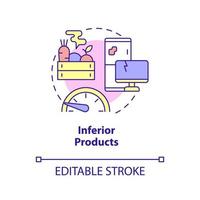 icône de concept de produits inférieurs. marchandises de mauvaise qualité. économie de marché contre idée abstraite illustration en ligne mince. dessin de contour isolé. trait modifiable. arial, myriade de polices pro-gras utilisées vecteur