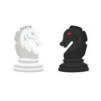 illustration plate de chevalier d'échecs noir et blanc. élément de conception d'icône propre sur fond blanc isolé vecteur