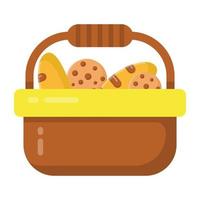 une icône de panier de cookies au design plat vecteur