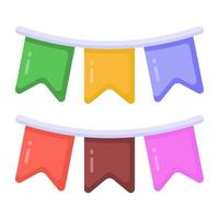 banderoles colorées pour les décorations de fête, icône plate de guirlandes vecteur