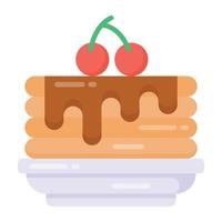 gâteau aux cerises en icône de style plat, icône modifiable et article de boulangerie vecteur