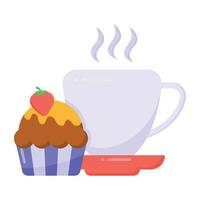 un petit gâteau avec du thé, icône plate de petit gâteau de thé vecteur