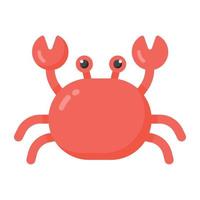 crabe en icône de style plat, animal de plage vecteur
