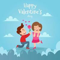 illustration vectorielle de carte de Saint Valentin. homme agenouillé devant sa petite amie vecteur