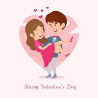 illustration vectorielle de carte de Saint Valentin. homme portant sa petite amie dans ses bras vecteur