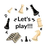 jeu d'échecs dessiné à la main, pièces d'échecs. style de croquis de griffonnage. illustration vectorielle.