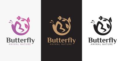 papillon élégant avec logo floral nature. beauté animale nature et conception de fleurs vecteur