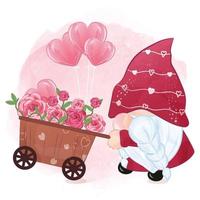 mignon gnome romantique en illustration aquarelle vecteur