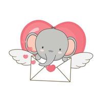 éléphant mignon avec enveloppe et coeur. carte de voeux saint valentin. vecteur