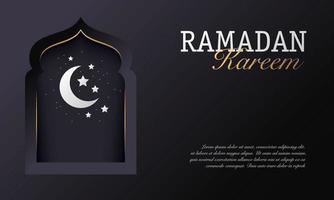 illustration vectorielle d'un croissant de lune et d'une étoile vue depuis la fenêtre du dôme d'une mosquée. adapté aux éléments de conception des salutations du ramadan. modèle de fond de ramadan kareem. vecteur