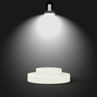 Illustration en rendu 3D d'une ampoule sur un podium vecteur