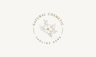 logo dessiné à la main d'élément floral botanique avec fleur et feuilles sauvages. logo pour spa et salon de beauté, boutique, magasin bio, mariage, designer floral, intérieur, photographie, cosmétique. vecteur