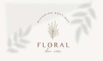 logo dessiné à la main d'élément floral botanique avec fleur et feuilles sauvages. logo pour spa et salon de beauté, boutique, magasin bio, mariage, designer floral, intérieur, photographie, cosmétique. vecteur