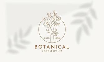 logo dessiné à la main d'élément floral botanique avec fleur et feuilles sauvages. logo pour spa et salon de beauté, boutique, magasin bio, mariage, designer floral, intérieur, photographie, cosmétique. vecteur