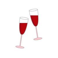 deux verres de vin rouge. illustration pour la saint valentin. un rendez-vous romantique. illustration vectorielle isolée sur fond blanc. vecteur
