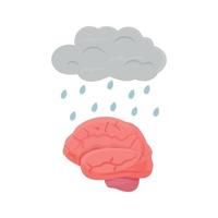 nuage de métaphore avec des gouttes de pluie et organe du cerveau humain isolé sur fond blanc. concept de stress, d'inquiétude, de trouble et de santé mentale. symbole de symptômes psychologiques. illustration vectorielle vecteur