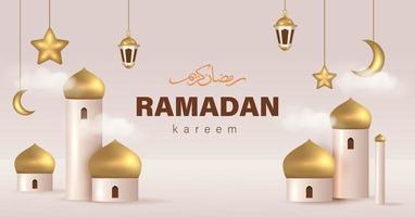 design premium ramadan kareem avec illustration vectorielle de mosquée réaliste vecteur