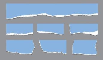 une collection de bandes de papier déchirées bleues. fichiers vectoriels sur fond gris. vecteur