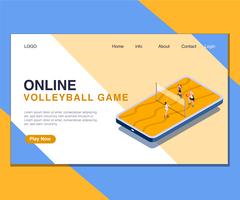 Enfants jouant au jeu de volley-ball en ligne Concept d&#39;illustration isométrique. vecteur