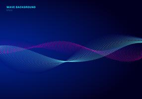 Conception de réseau abstraite avec onde bleue et rose particule. Particules dynamiques sonores qui coule sur fond sombre de points lumineux. vecteur