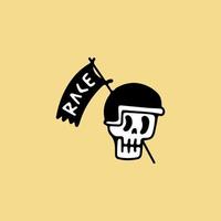 tête de mort portant un casque avec drapeau, illustration pour t-shirt, autocollant ou marchandise vestimentaire. avec un style de dessin animé rétro. vecteur