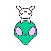 lapin mignon et personnage de mascotte extraterrestre. illustration pour autocollant et t-shirt. vecteur