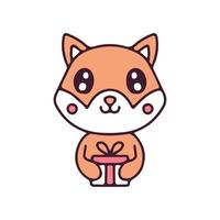 mignon shiba inu tenant une boîte-cadeau. illustration pour autocollant et t-shirt. vecteur