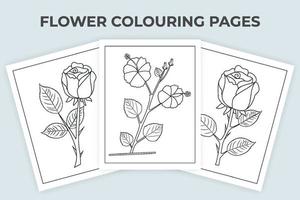 vecteur d'art de ligne de page de coloriage de fleur. ornement floral dessiné à la main. coloriages de fleurs rouges. page de coloriage pour enfants. contour de doodle fleur rose. dessin au trait rose et jaba. ornement de fleur noir et blanc.