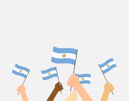 Mains d&#39;illustration vectorielle tenant des drapeaux de l&#39;Argentine sur fond blanc vecteur