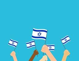Mains d&#39;illustration vectorielle tenant des drapeaux israéliens sur fond bleu vecteur