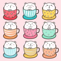 Ensemble d&#39;ours mignon dans la tasse. Illustration vectorielle vecteur