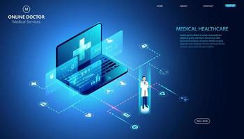 concept abstrait de services médicaux de médecin en ligne l'industrie actuelle des soins de santé qui a accès à Internet et au monde en ligne aidant les gens à accéder au traitement. en ligne. vecteur