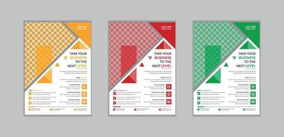 modèle de flyer professionnel unique pour une utilisation polyvalente avec trois variations de couleur vecteur