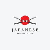 x soleil samouraï katana ninja logo vecteur vintage illustration conception culture japonaise patrimoine