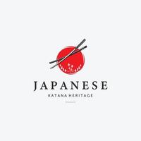 soleil katana ninja samouraï logo vecteur vintage minimaliste, conception d'illustration du patrimoine de la culture japonaise