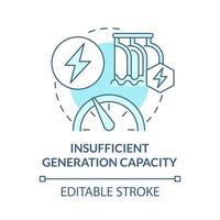 icône bleue de concept de capacité de génération insuffisante. illustration de la ligne mince de l'idée abstraite du désavantage des énergies renouvelables. niveaux de faible efficacité. dessin de couleur de contour isolé de vecteur. trait modifiable vecteur