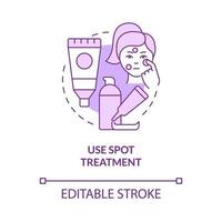 utilisez l'icône de concept violet de traitement localisé. traitement de l'acnée. routine de soins de la peau idée abstraite illustration de ligne mince. dessin de contour isolé. trait modifiable. roboto-medium, myriade de polices pro-gras utilisées vecteur