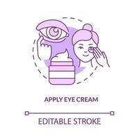 appliquer l'icône de concept violet de crème pour les yeux. élimination des cernes. routine de soins de la peau idée abstraite illustration de ligne mince. dessin de contour isolé. trait modifiable. roboto-medium, une myriade de polices pro-gras utilisées vecteur