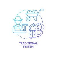 icône de concept de dégradé bleu système traditionnel. troc de biens et de services. types de systèmes économiques idée abstraite illustration en ligne mince. dessin de contour isolé. myriade de polices pro-gras utilisées vecteur