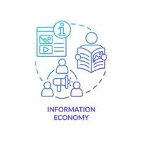 icône de concept de gradient bleu de l'économie de l'information. diffuser les connaissances. Média social. modèles d'économie idée abstraite illustration de ligne mince. dessin de contour isolé. myriade de polices pro-bold utilisées vecteur