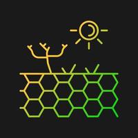 icône de vecteur de gradient de terre stérile pour le thème sombre. sol infertile. zone de sécheresse et de climat chaud. sol sec et nu. symbole de couleur de ligne mince. pictogramme de style moderne. dessin de contour isolé de vecteur