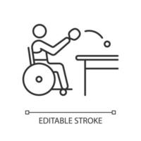 icône linéaire de tennis de table. frapper une balle légère à l'aide d'une raquette. sportif handicapé physique. illustration personnalisable en ligne mince. symbole de contour. dessin de contour isolé de vecteur. trait modifiable vecteur