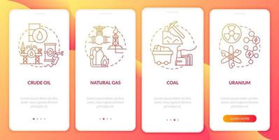 types de sources de sources non renouvelables écran de la page de l'application mobile d'intégration. instructions graphiques en 4 étapes de la procédure écologique avec des concepts linéaires. ui, ux, modèle d'interface graphique. myriade de polices pro-gras régulières utilisées vecteur